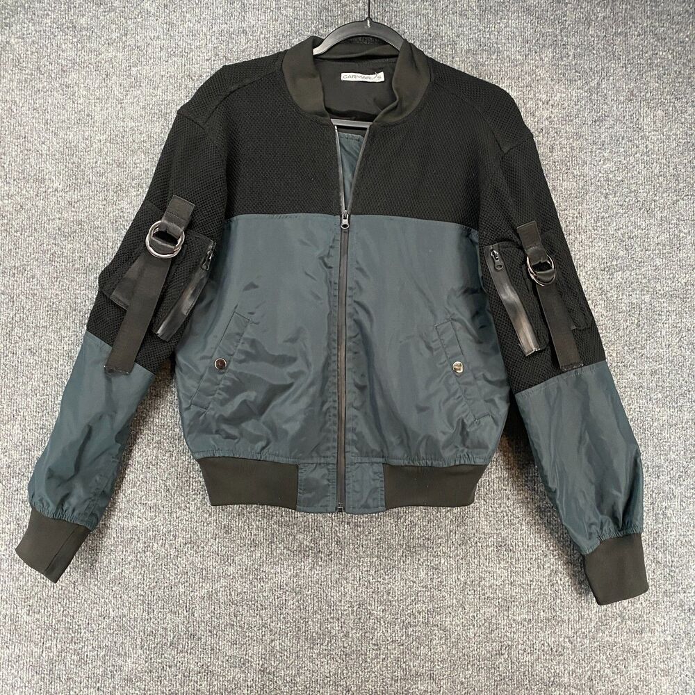 Carmar Jacket Mens‎ S Green Black Nylon Bomber Military Full Zip Casual